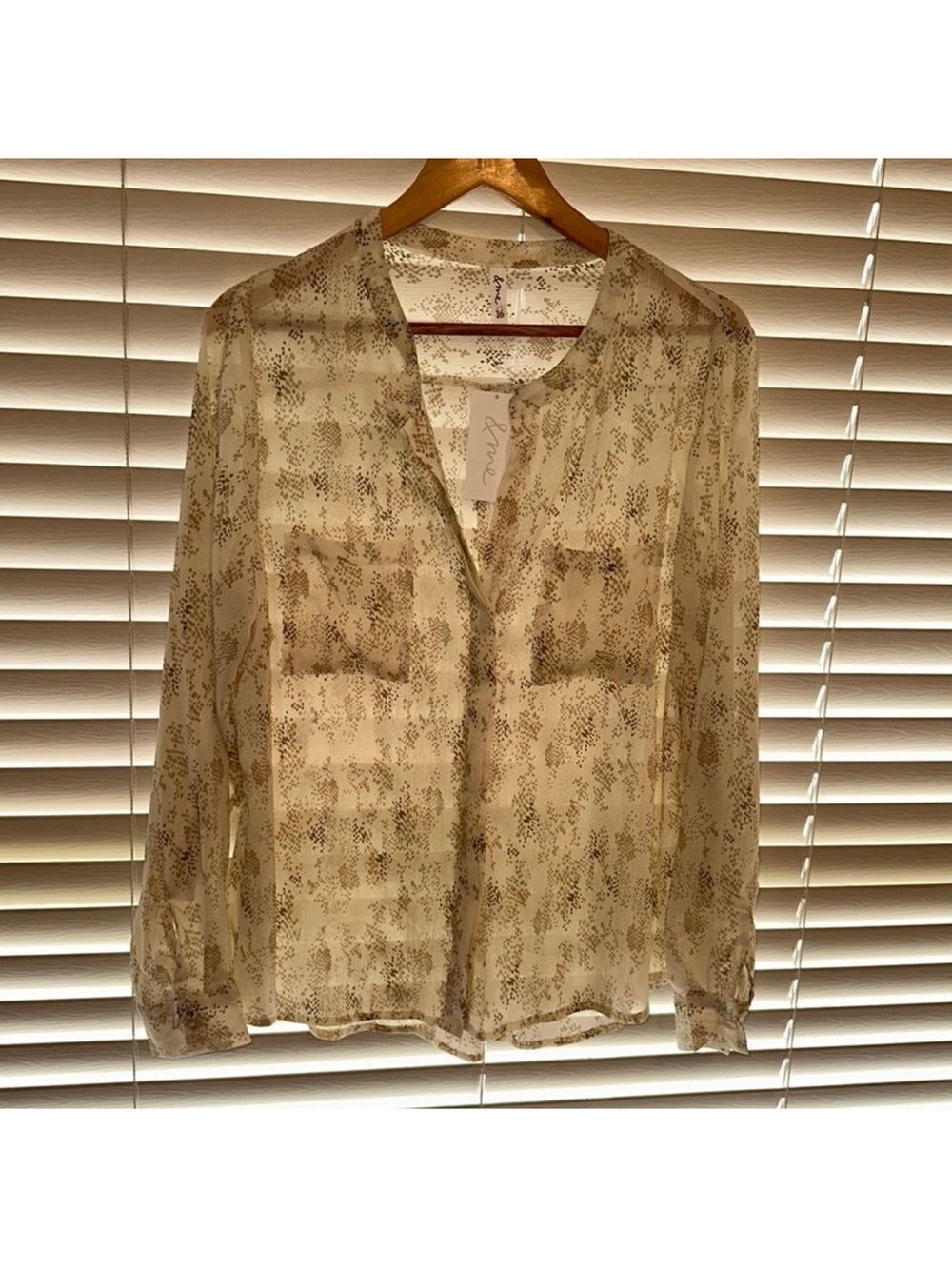 &me 14 Python Snake Print V Neck Button Down Sheer Career Blouse